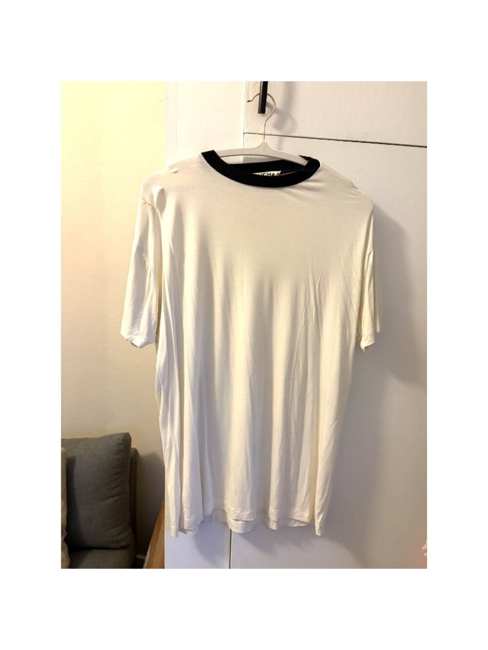 Roucha Sheer Ringer T-Shirt Cream Black Collar Size AA S/M